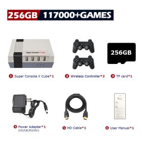 Super Console X Cube Retro Game Console Support 117000 Video Games 70 Emulators for PSP/PS1/DC/N64/MAME with Gamepads (Color: 256G wireless-2, Bundle: US PLUG)