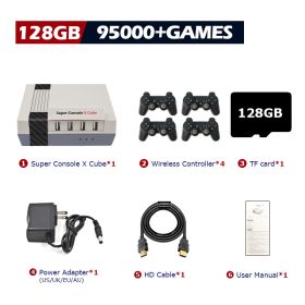 Super Console X Cube Retro Game Console Support 117000 Video Games 70 Emulators for PSP/PS1/DC/N64/MAME with Gamepads (Color: 128G wireless-4, Bundle: US PLUG)