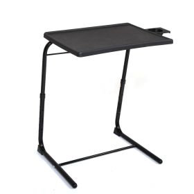 Adjustable TV Tray Table with Cup Holder;  Folding TV Dinner Table with 6 Height and 3 Tilt Angle Adjustments (Color: Black)