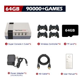 Super Console X Cube Retro Game Console Support 117000 Video Games 70 Emulators for PSP/PS1/DC/N64/MAME with Gamepads (Color: 64G wireless-4, Bundle: US PLUG)